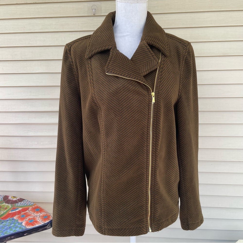Isaac Mizrahi LIVE Asymmetrical Zip Herringbone Jacket Size L - Picture 3 of 8